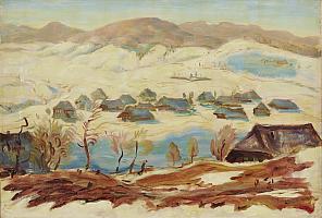 Adolf Hildenbrand Blauender Wintertag in Bernau, OelLw, 68 x 100 cm